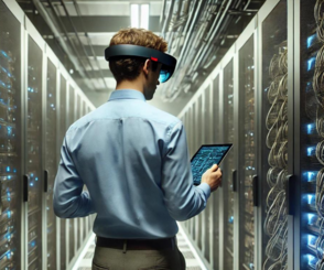 Ingenieur nutzt Augmented Reality für Remote-Support und Schulungen im Rechenzentrumsbetrieb über DC Vision.